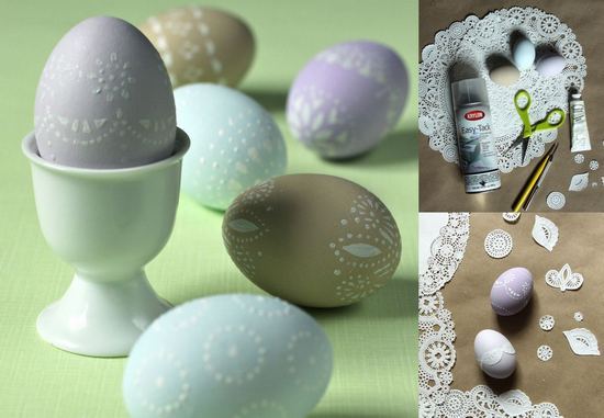 Декор яиц с помощью кружевной салфетки