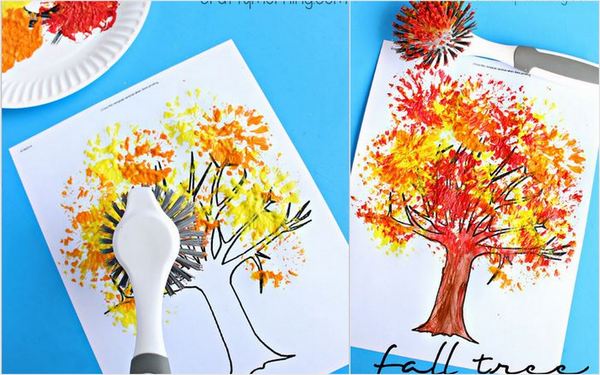 Осеннее дерево, нарисованное с помощью щетки